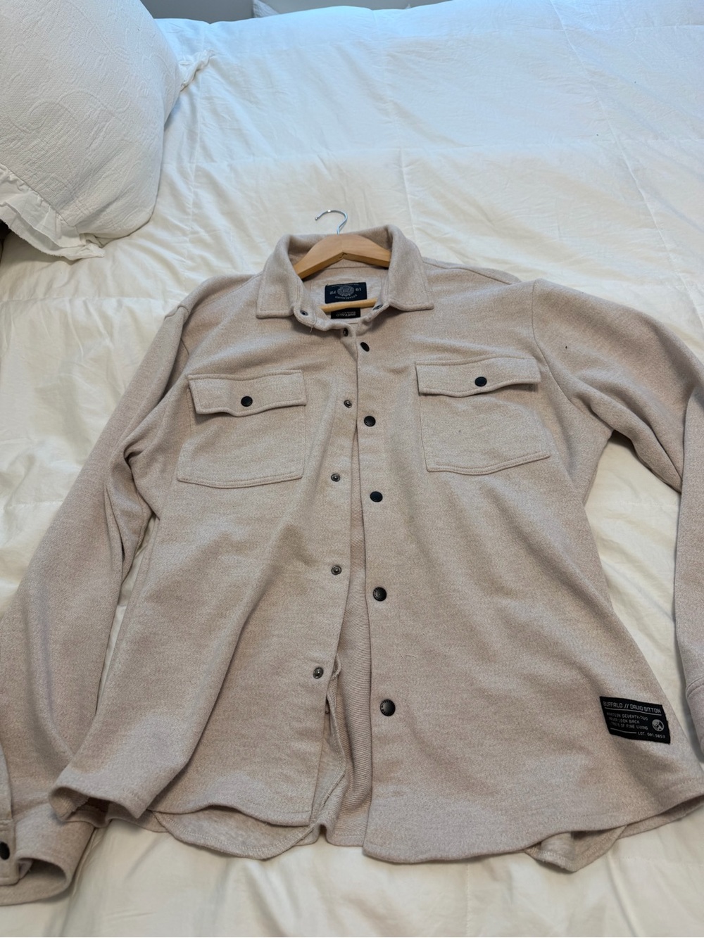 Men's Beige Button-Up Shacket - Casual Lightweight Jacket